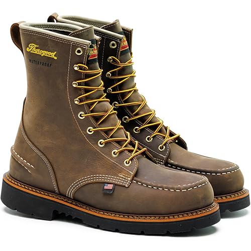 Thorogood 1957 Series 8” Waterproof Moc Toe Work Boots for Men - Soft Toe, Full-Grain Leather with Comfort Insole and Slip-Resistant Heel Outsole; EH Rated