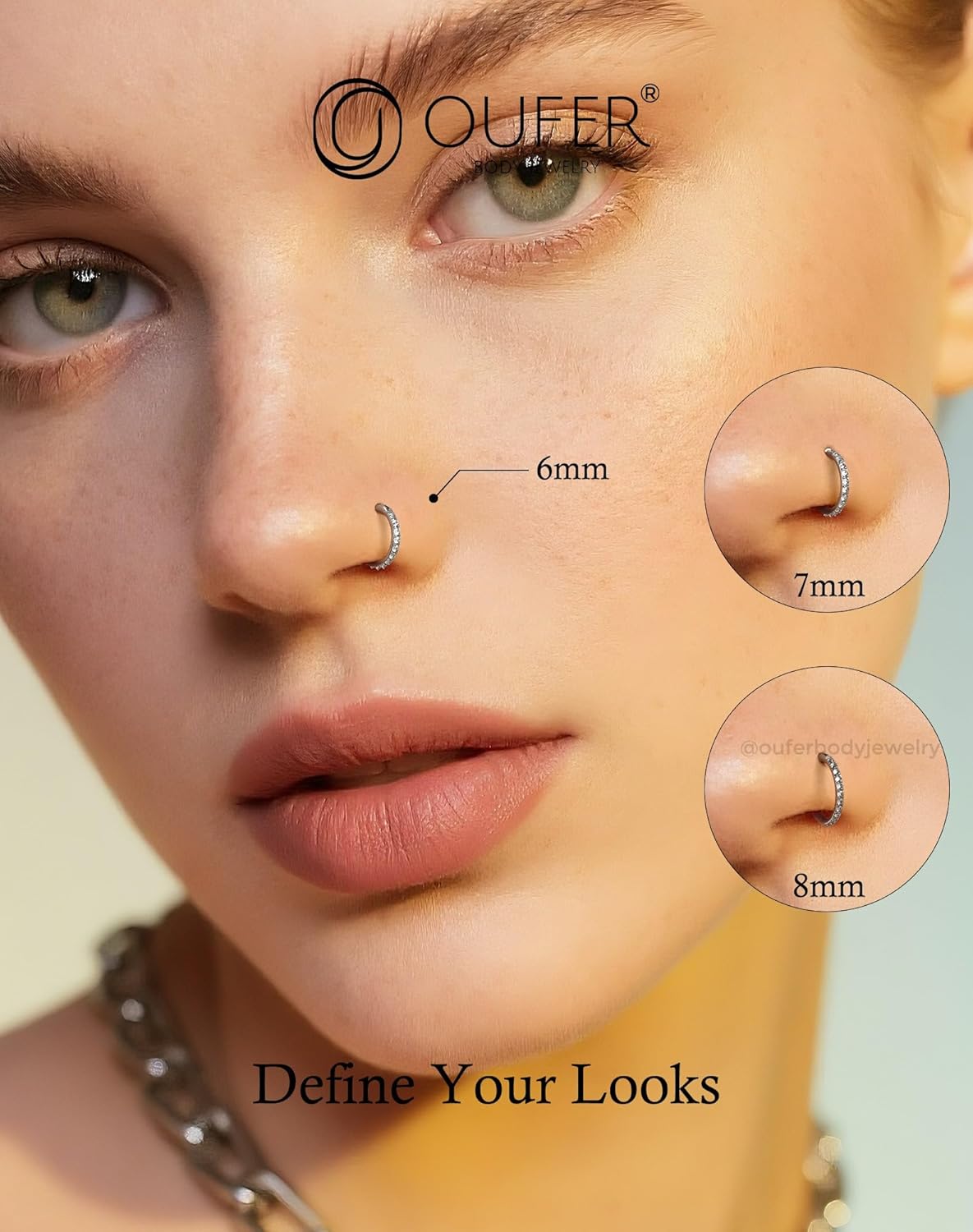 OUFER 20g Nose Rings Hoops for Women Men, 316L Surgical Steel Cubic Zircon Nose Piercing Jewelry, Daith Helix Rook Conch Cartilage Hoop Earrings Lip Rings - Image 2