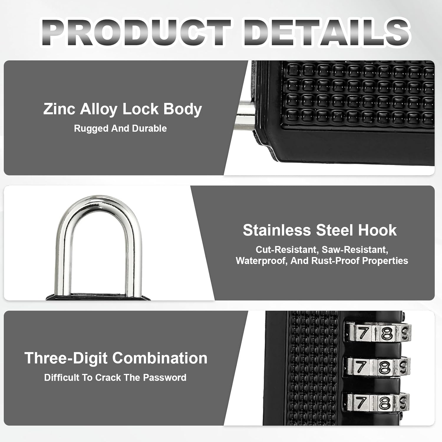 PATIKIL Combination Padlock (Medium, Black)(2 Pcs), 3-Digit Combo Padlock Resettable Luggage Locks with 0.16 Inch Shackle, Suit for Gym Locker/Fence/Storage/Toolbox/Cabinets