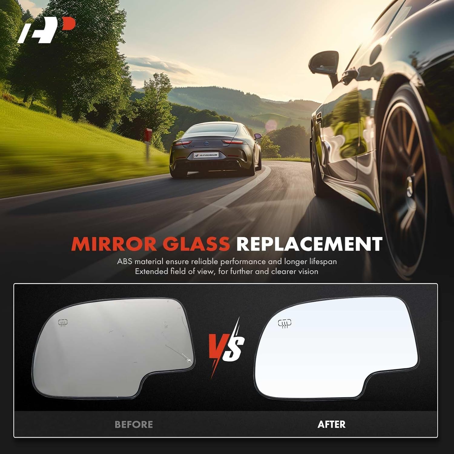 A-Premium Left Driver Side Heated Mirror Glass with Backing Plate Compatible with Chevrolet Silverado 1500, Tahoe & GMC Sierra & Cadillac Escalade ESV EXT - Exterior Side View Flat Mirror
