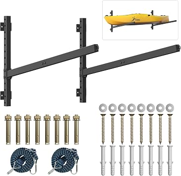 Kayak Storage Rack Heavy Duty, Adjustable Wall Mount Hanger for Indoor Garage & Outdoor Storage, Storage Rack for Kayak, Canoe, Surfboard & Paddle Board