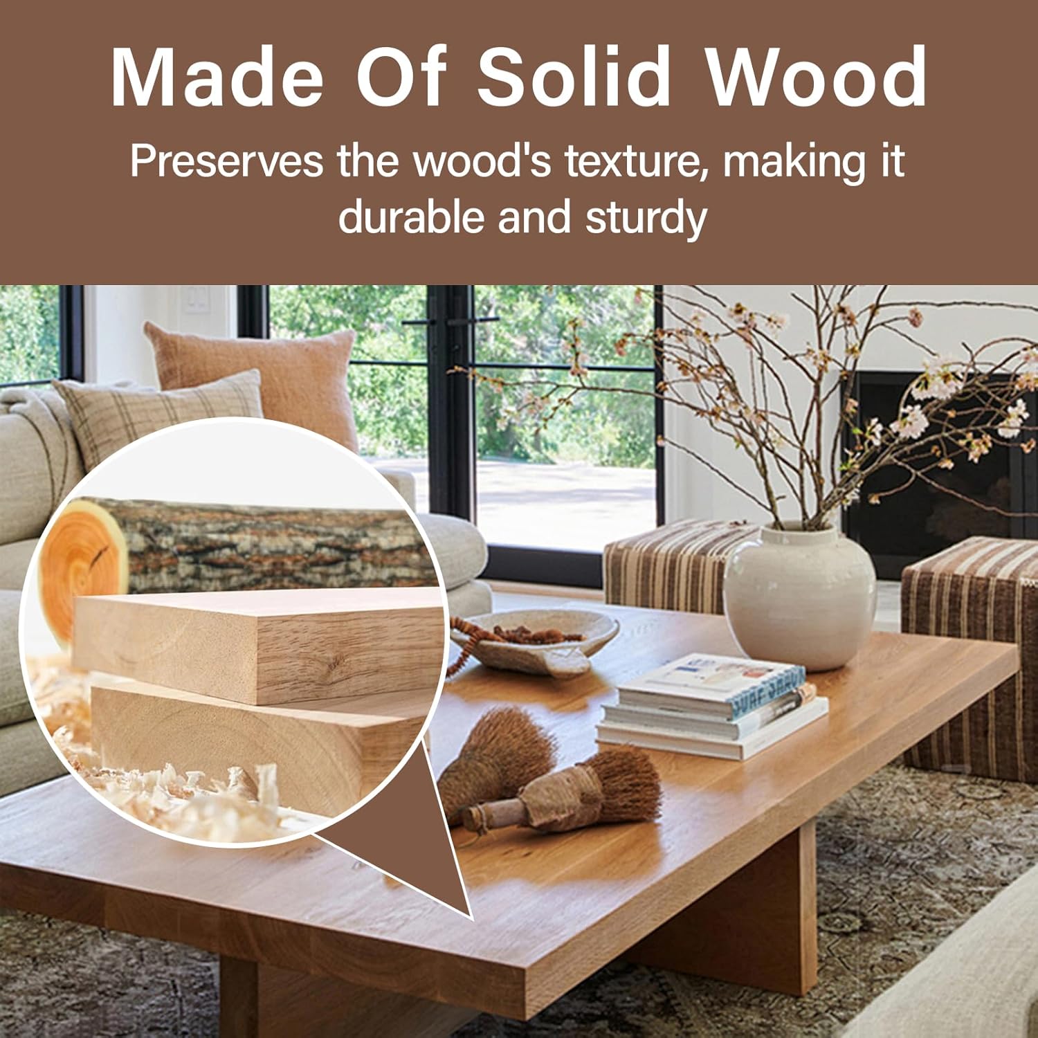 Solid Wood Coffee Table,Rustic Square Centre Table,Farmhouse Living Room Table,2”Thick Tabletop for Living Room,Office