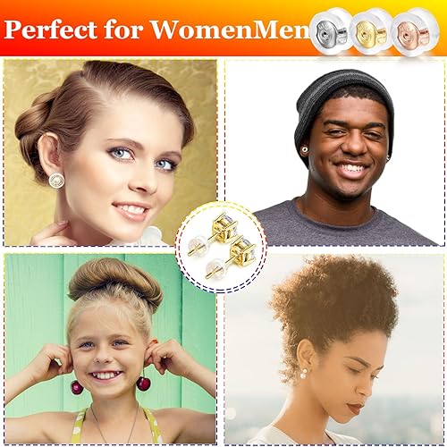 Miniatura 5 de Moconar - Parte trasera de aretes de silicona de oro de 14 quilates para tachuelasorejas caídas, cierre seguro para aretes pesados, no irrita,