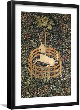 Wall Art Print The Unicorn in Captivity on Black Frame, 17" x 23"