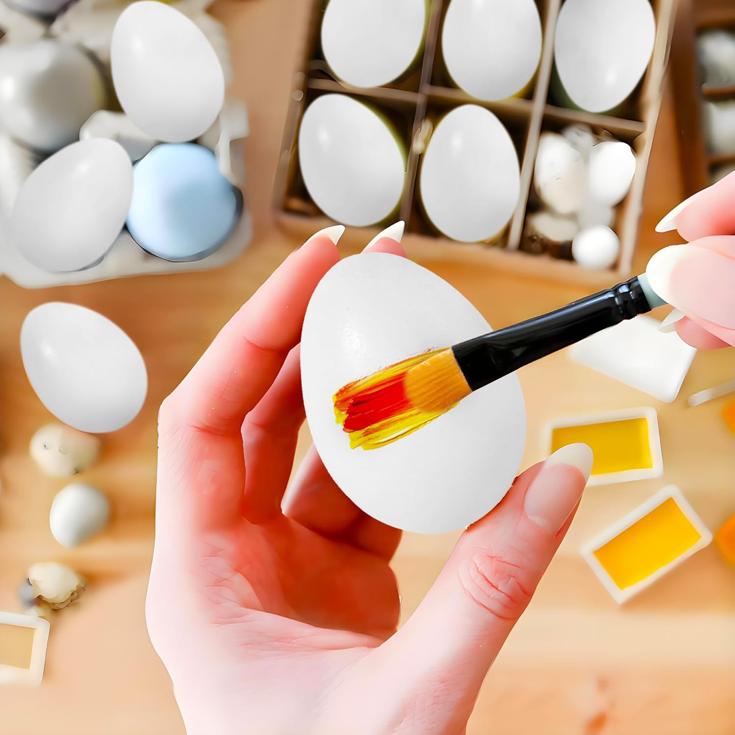 Wooden Easter Eggs to Paint,Fake Wooden Eggs 6PCS,Easter Gift (White)