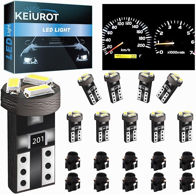 Keiurot T5 74 Led Bulb White W3W 37 70 2721 Led Wedge LED T5 Twist Socket for Car Interior Speedometer Dashboard Instrument Gauge Cluster Indicator Light Panel Dash Lamp 12V,10Pack