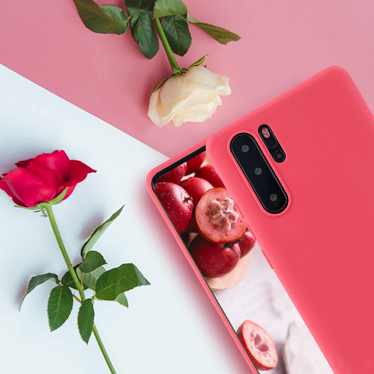 CUZZ Schutzhülle Für Huawei P30 Pro + Displayschutz – Rutschfest, Stoßfest, In Dunkelrosa Mit Hartglas
