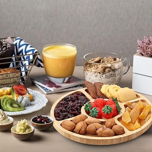 Miniatura 4 de Tabla de queso redonda, tabla de embutidos grande de 10 pulgadas, bandeja de servir queso de bambú para cena, fiesta o boda, bandeja de frutas para