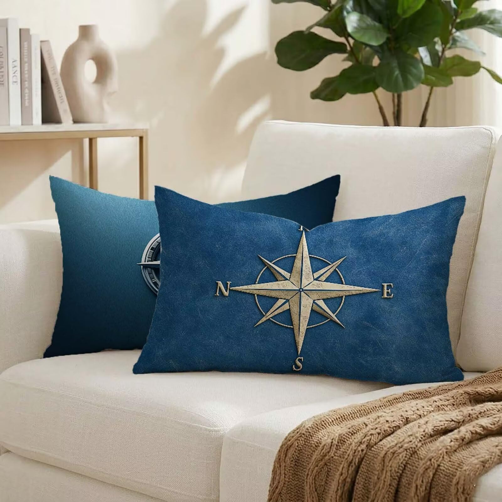 Coussin Extérieur Imperméable 40x80 Bleu : Lot de 2 Housses de Protection