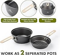 Vista 3 de 17pcs Camping Cookware Kit, 0.45Gal Pot, 7inches Pan,0.30Gal Kettle Set with 2 Set Stainless Steel Cups Plates Forks Knives Spoons for Hiking