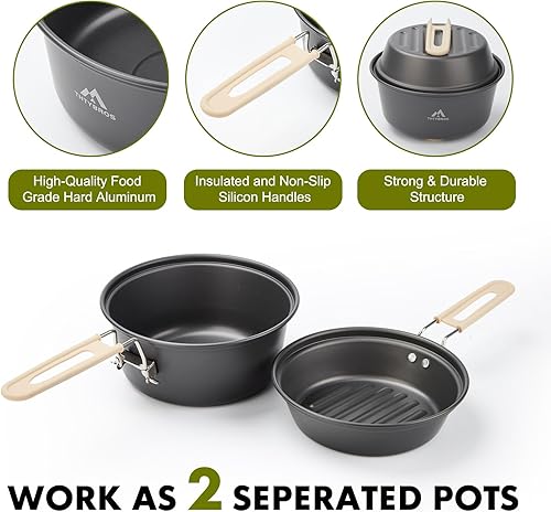 Miniatura 3 de 17pcs Camping Cookware Kit, 0.45Gal Pot, 7inches Pan,0.30Gal Kettle Set with 2 Set Stainless Steel Cups Plates Forks Knives Spoons for Hiking