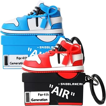 [2Pack] Gedicht for Apple Airpods 4th Generation Case Cover(2024), Cute Cartoon Shoe Box Soft Silicone Protective Cases for Airpods 4 Case with Keychain for Women Men,Red+Blue