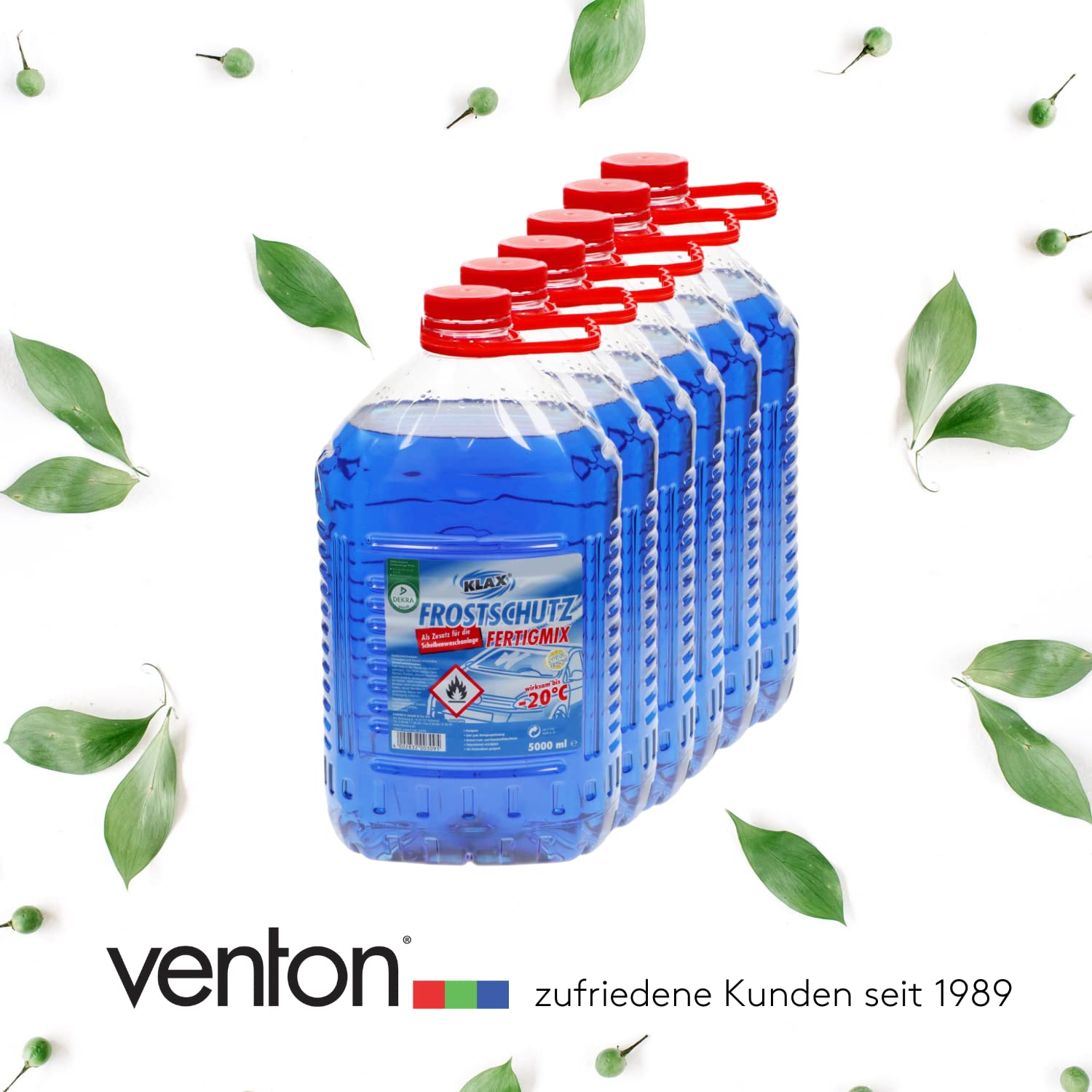 Venton Frostschutz I Scheibenfrostschutz für bis zu -20° I 6 x 5 L Frostschutzmittel I Gebrauchsfertiger Schutz als Zusatz für das Scheibenwischwasser I Hochwertiges Frostschutz-Konzentrat