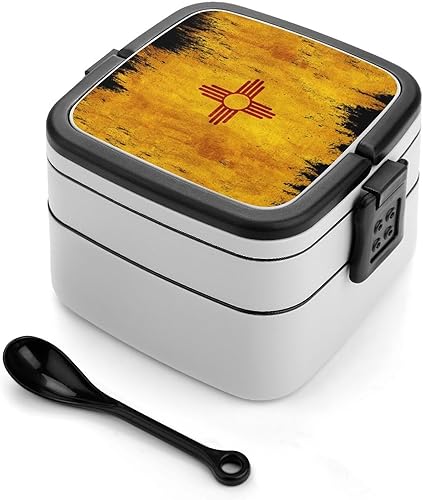 Distressed New Mexico Flag Stackable Bento Box with Handle 2 Layer Leak-Proof Lunch Box Containers for Work Picnic