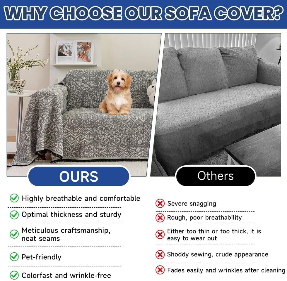 ROOMLIFE Couch Cover Black Boho Sofa Covers for 3 Cushion Couch Washable, Furniture Protector Sofa Couch Cover for Dogs, Soft Breathable Sofa Slipcover, Couch Throw Blankets with Tassels 71''X150''