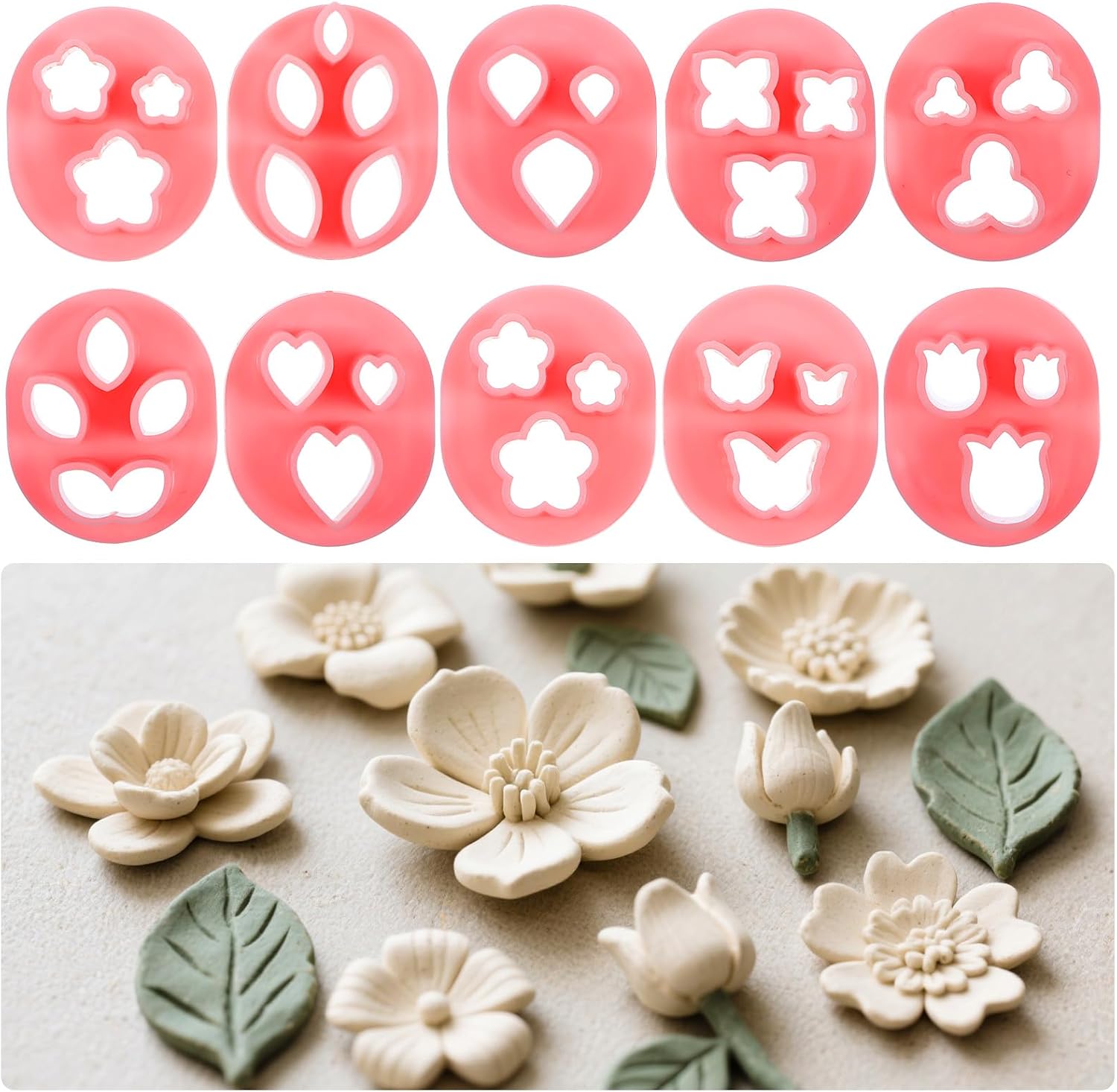 10 Pcs Flower Polymer Clay Cutters, 10 Shapes Mini Floral Clay Cutters Leaf Butterfly Clays Earrings Cutter for Earrings Jewelry Crafts Making