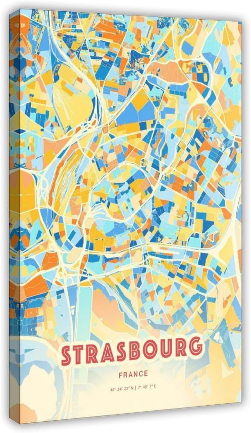 Colorful Strasbourg France Blue Orange Fine Print, City Map City ​​​​map Scenery Landscape Living Room Canvas Bathroom Abstract Inspirational Framed Motivational Boho Kitchen Sign Travel Modern Cool O