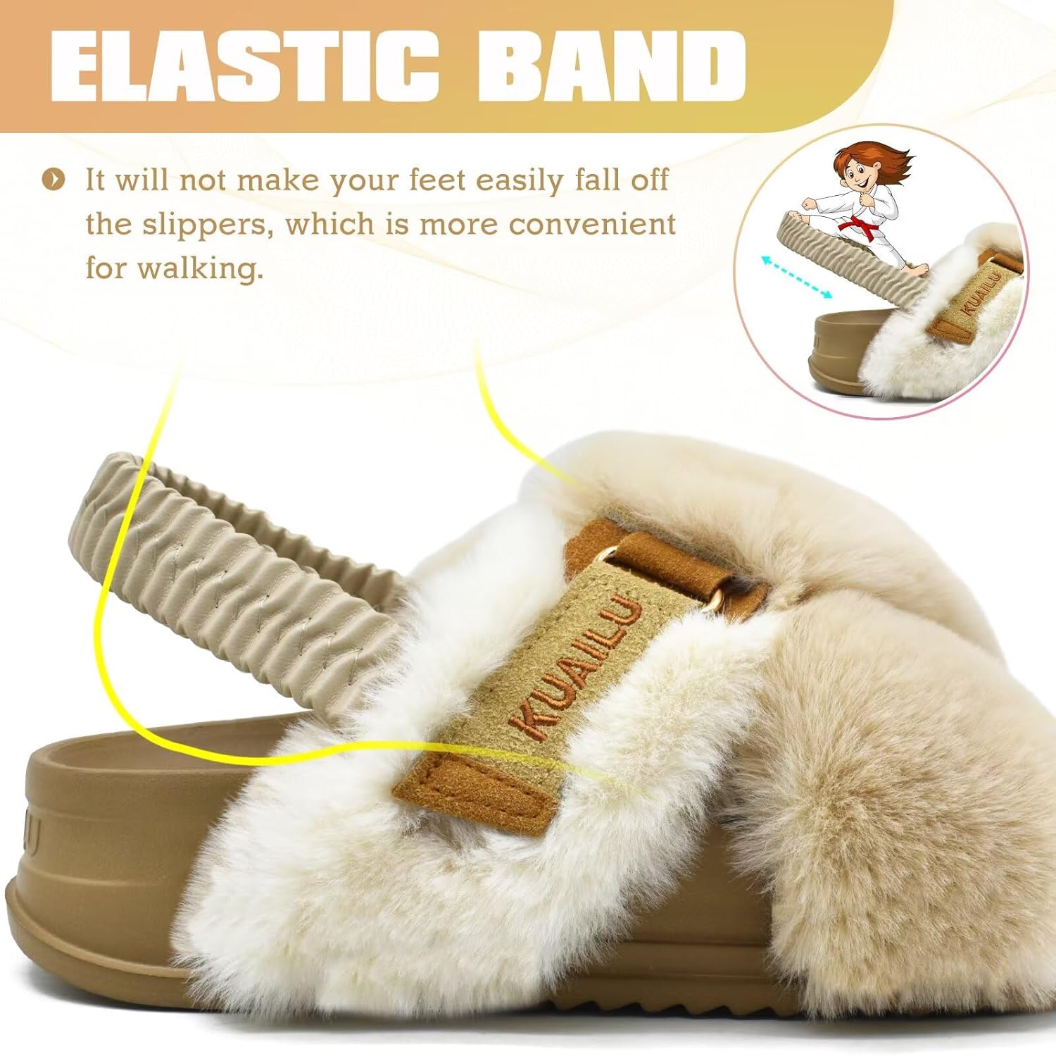 KuaiLu Womens Fuzzy Criss Cross Band Platform Slippers Arch Support Furry Faux Fur Ladies Open Toe Cozy Soft Plush Fleece Comfy House Shoes Sandals - Image 5