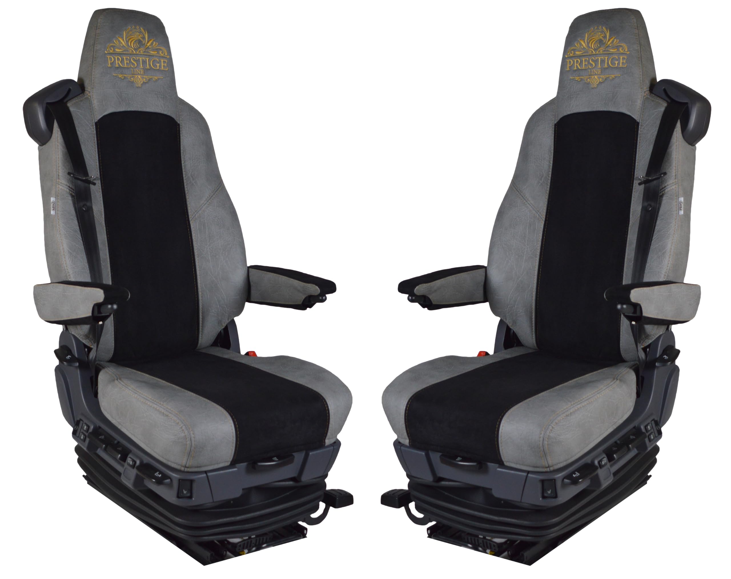Camion Housses de Siège pour Scania Séries R et S - Accessoire Camion | PRESTIGE LINE Housses conducteur et passager avec ceintures - Siège passager non suspendu en similicuir