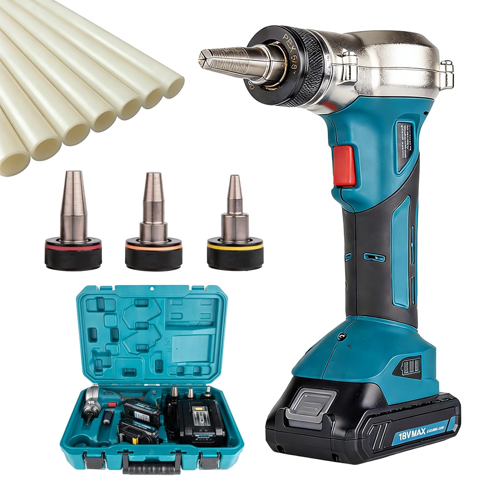 Eoweiot Electric Pipe Expander Tool Kit, Rechargeable Expansion Tool with 16mm, 20mm, 25mm Heads for Plumbing (3 molds)
