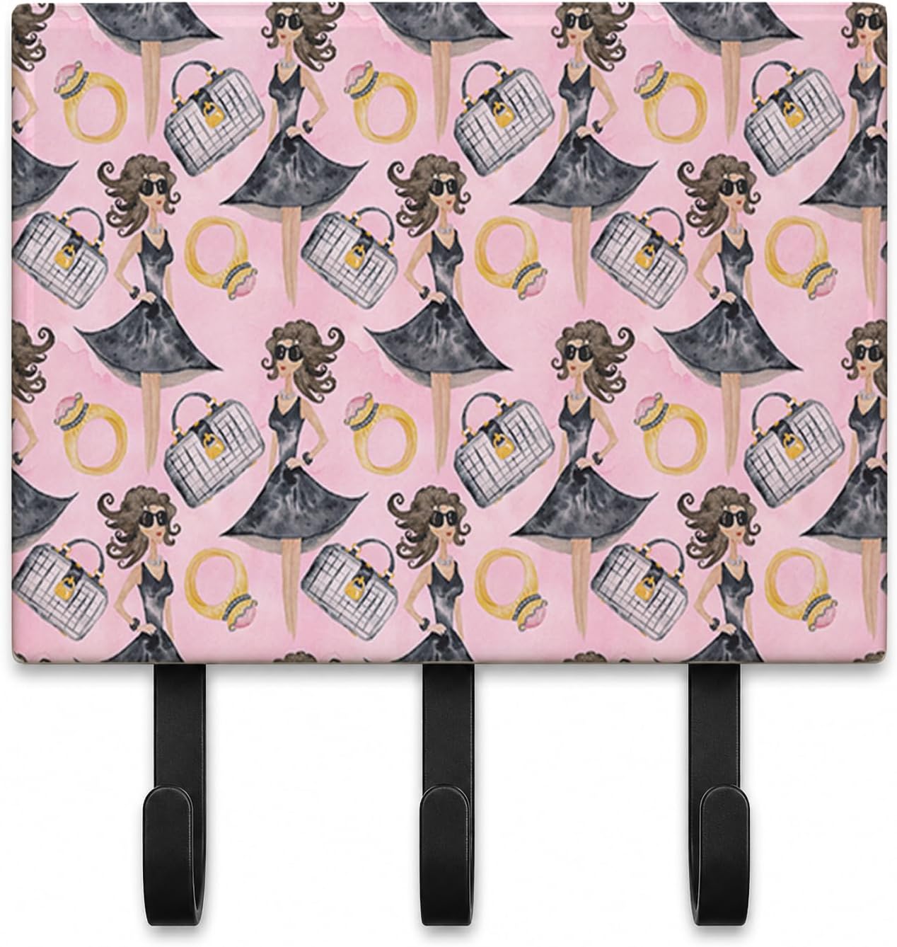 Caroline's Treasures BB7500TH68 Watercolor Fashion Diva on Pink Leash or Key Holder, Wall Hooks, Key Hooks Holder, Coat Rack Wall Mount, Coat Hooks, Hooks for Hanging Keys, Towels, Aprons, Leashes,