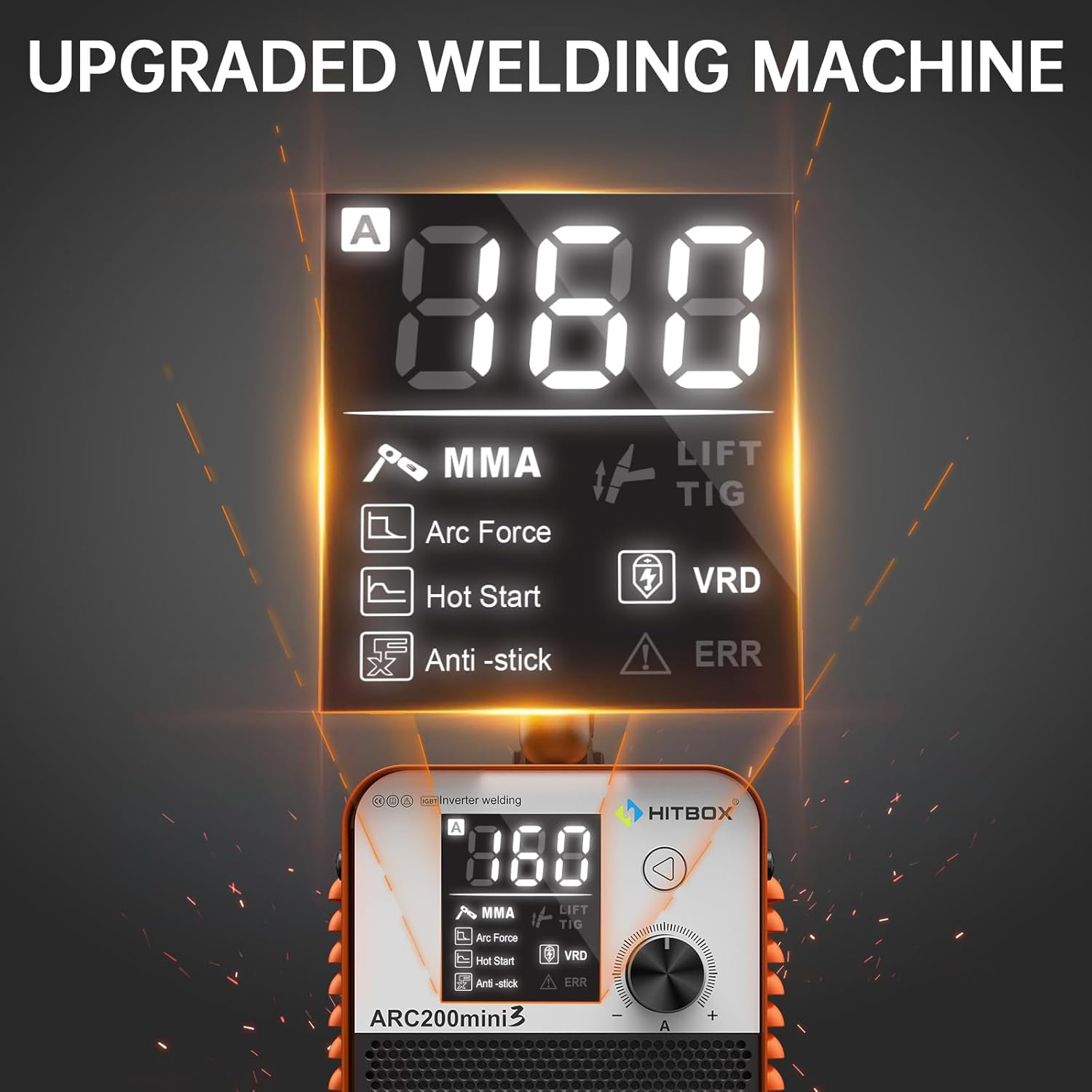 Front panel of HITBOX ARC200D MINI3 showing digital display and control knob