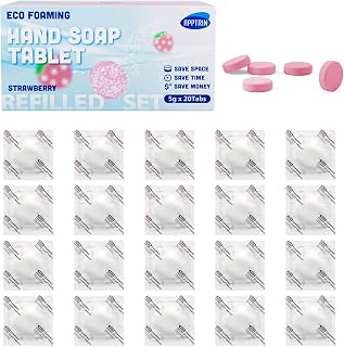 APPTRIN Foaming Hand Soap Refills Tablets 20 Pack, 174 fl oz (Make 20 x 8.7 fl oz Foam bottles of soap), Dissolvable Smart Moisturizing Hand Soap Refills, Eco-Friendly Packaging, Cleaning Supplies Strawberry
