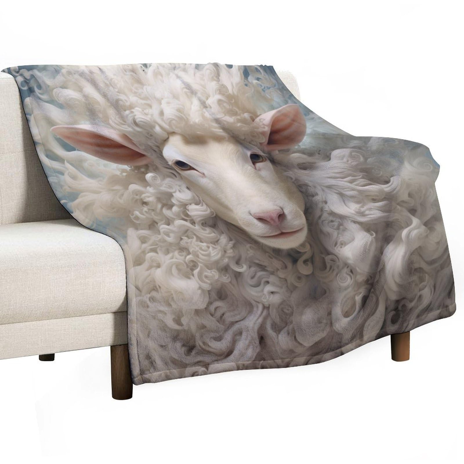 Couverture mouton 3D agneau plaid douillette en flanelle chaude et légère 60x80 pour lit