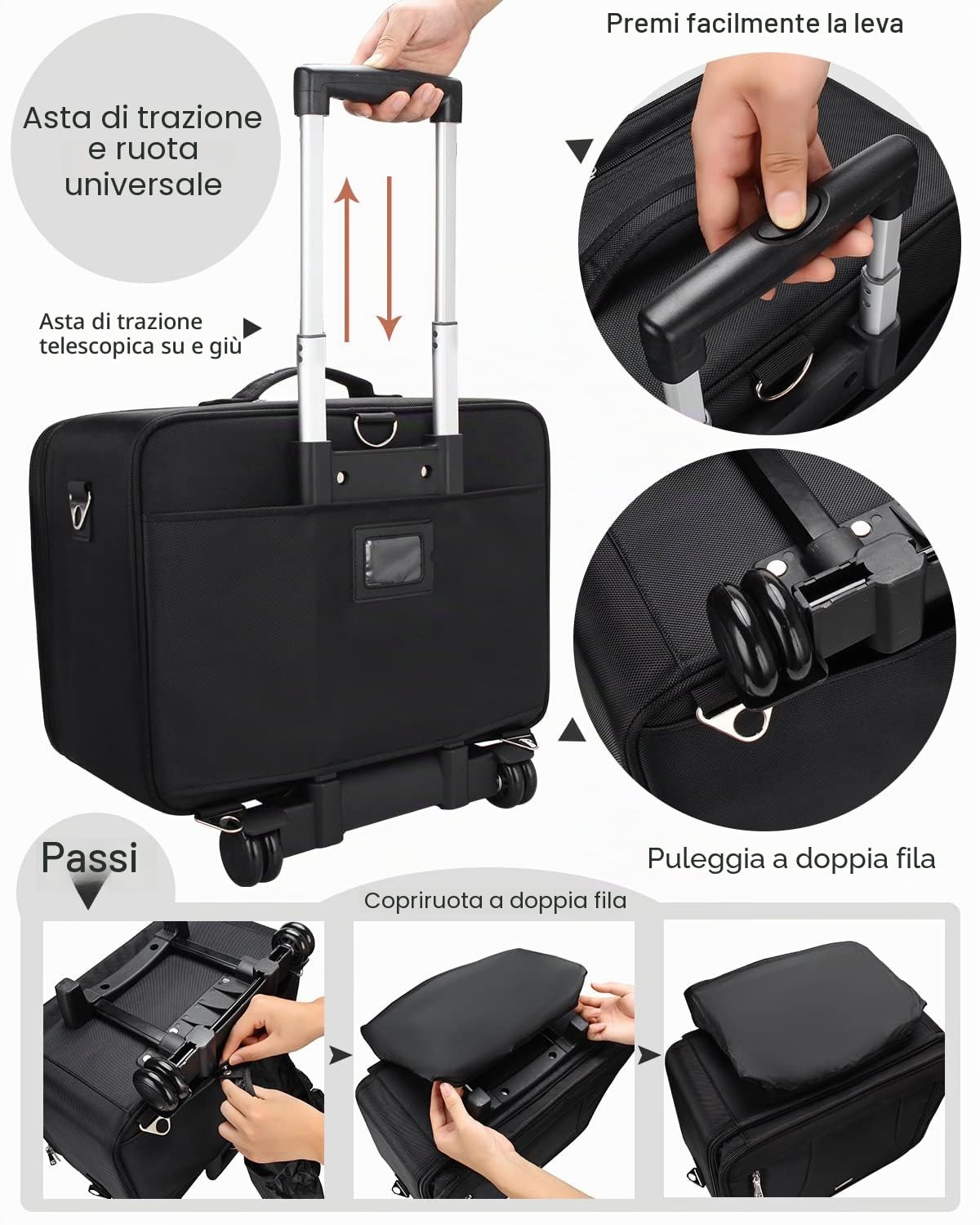 Relavel 17,7" Extra Grande Valigetta Cosmetica Trolley Professionale Trousse Organizzatore Da Viaggio Beauty Case Portatile Trucco Donna Trucco, Nero, 45cm