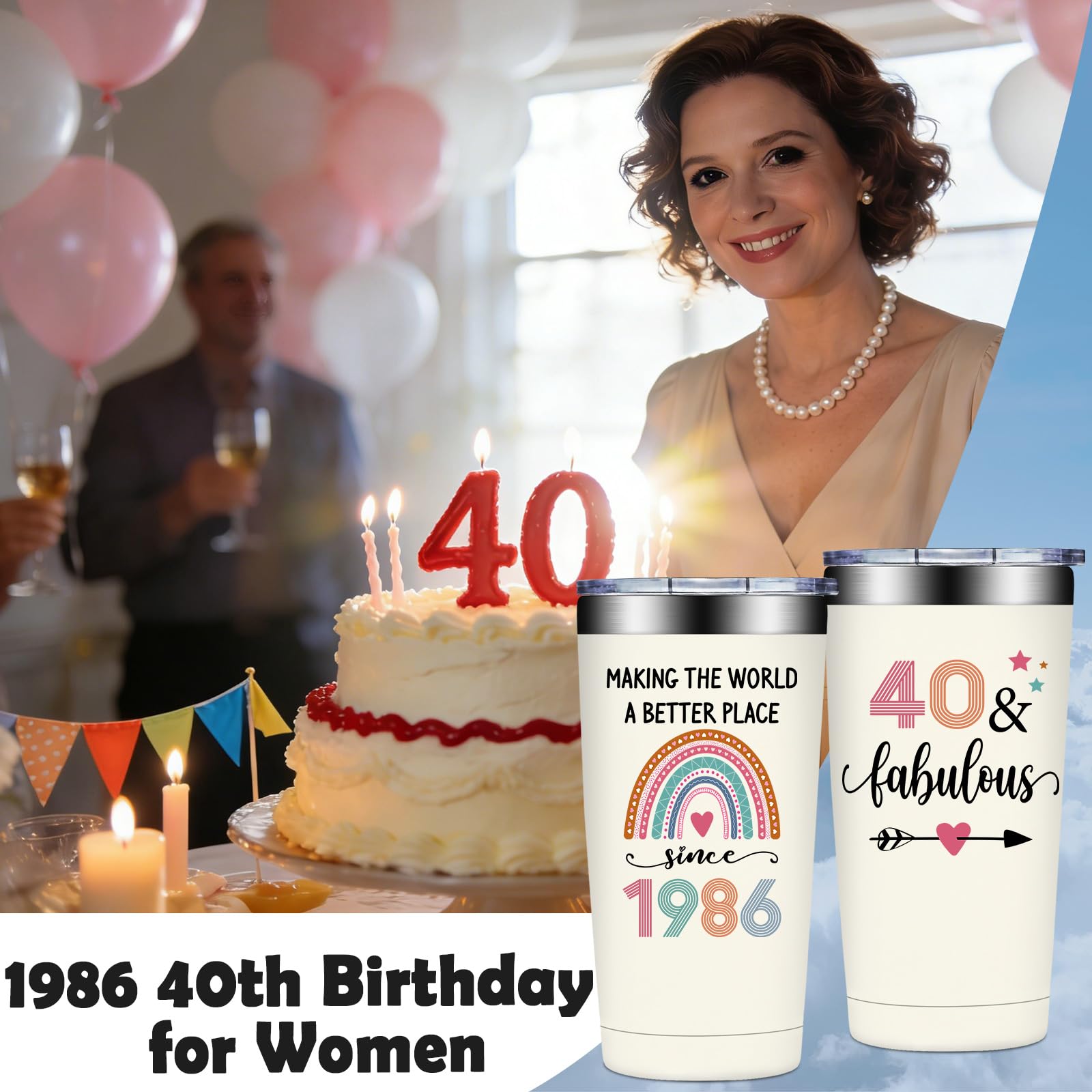 40th Birthday Gifts Women - 1986 40th Birthday Decorations for Women - Turning 40 Year Old Gifts Her - 40 Fabulous Tumbler 20 oz