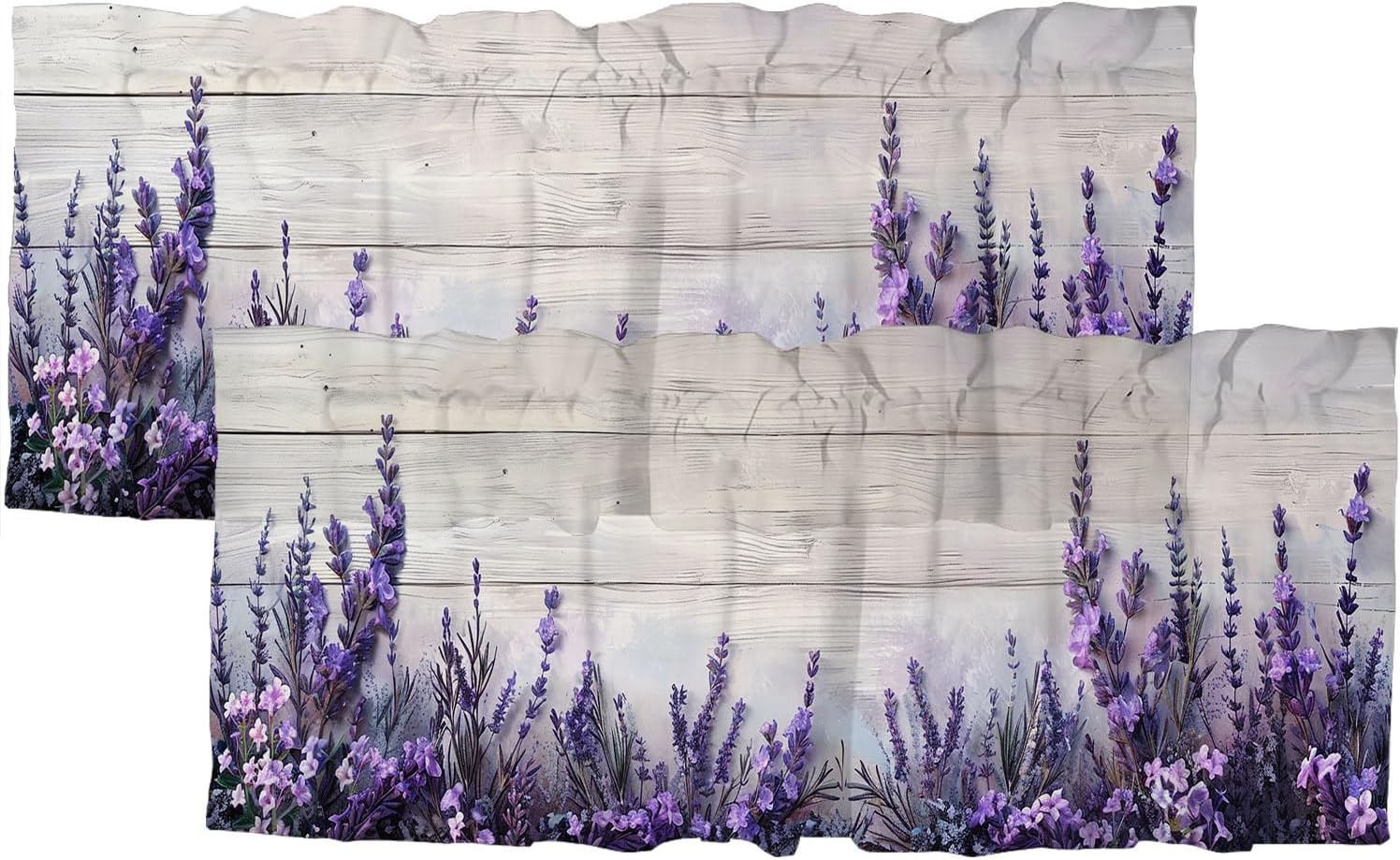 Purple Lavender Valances Curtains Rustic Wooden Plank Flowers Country Rod Pocket Kitchen Curtain Treatment Drapes for Bathroom Bedroom Living Room 54 x 18 Inch, 2 Panel