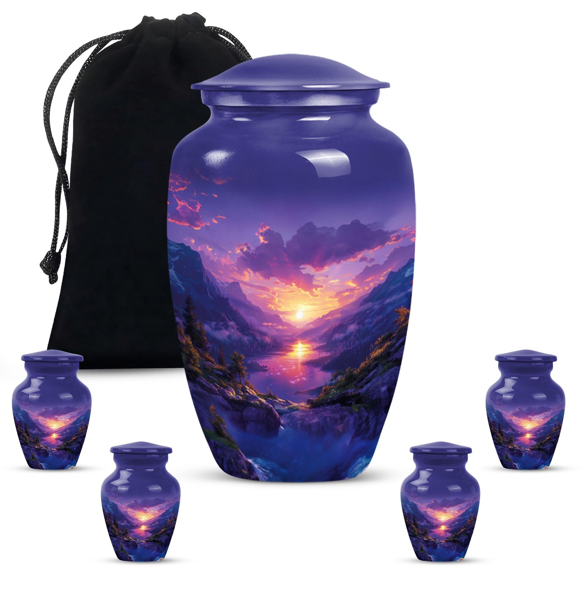 YATHABHISA Purple Mountain Sunset Large Urn for Ashes for Women, Urn for Ashes Adult Male, Funeral Cremation Urn, Miniature Urn for Human Ashes, Unique Urn for Human Ashes, Burial Urn for Human Ashes