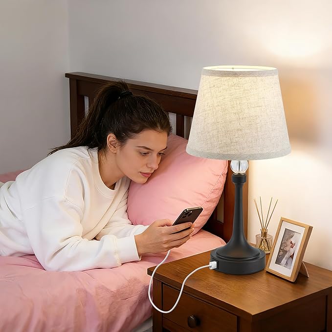 Lámpara de Mesa Táctil 19.7" LED 2 Unidades con USB C+A miniatura 6