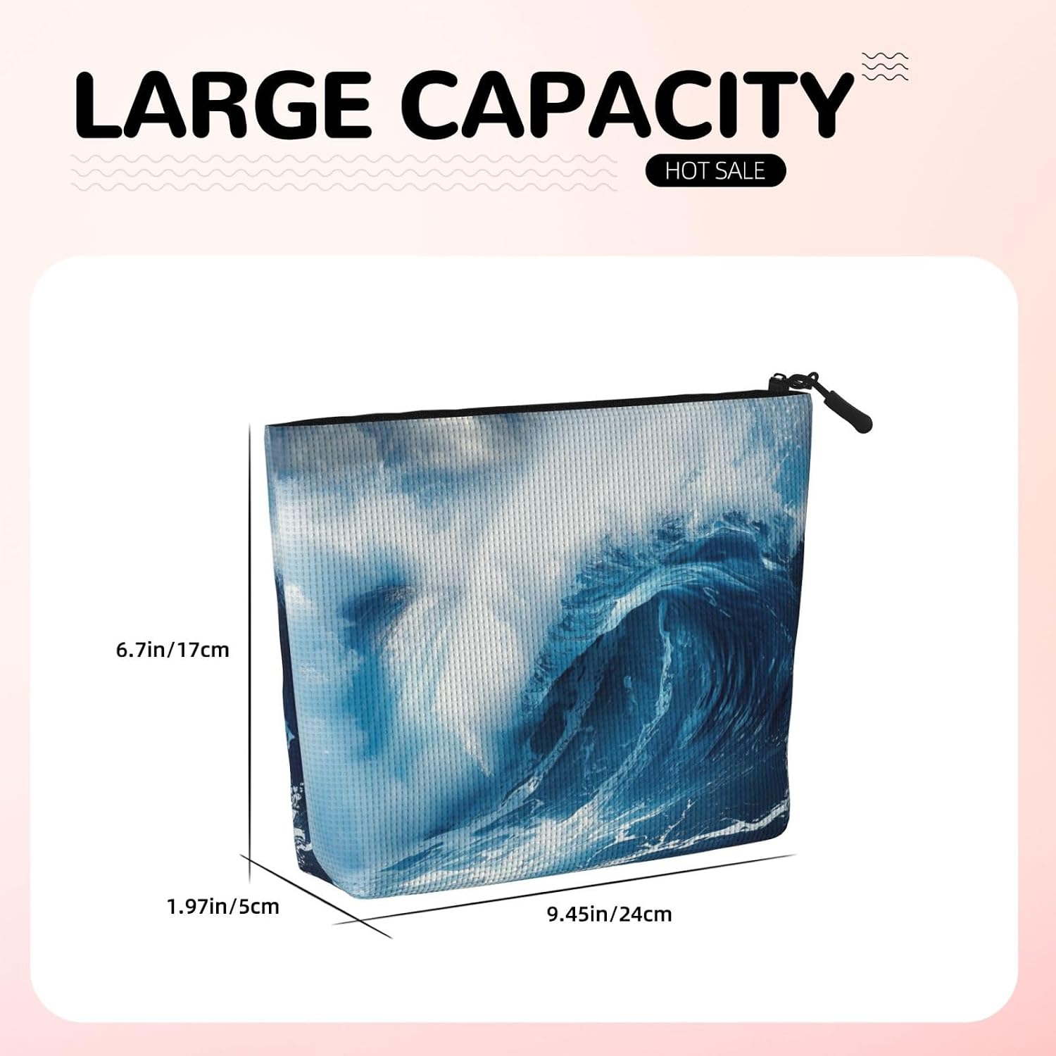 Fake Hemp Big Ocean Wave Hd Print Makeup Bag image 5