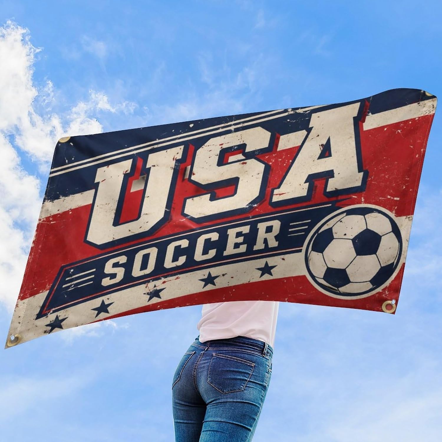 USA Soccer Fan Banner 5x8 FT, Large Vintage Sports Flag Wall Decor, Game Day Hanging Banner for Bedroom, Bar, Dorm, Man Cave, Indoor Outdoor Party Decoration