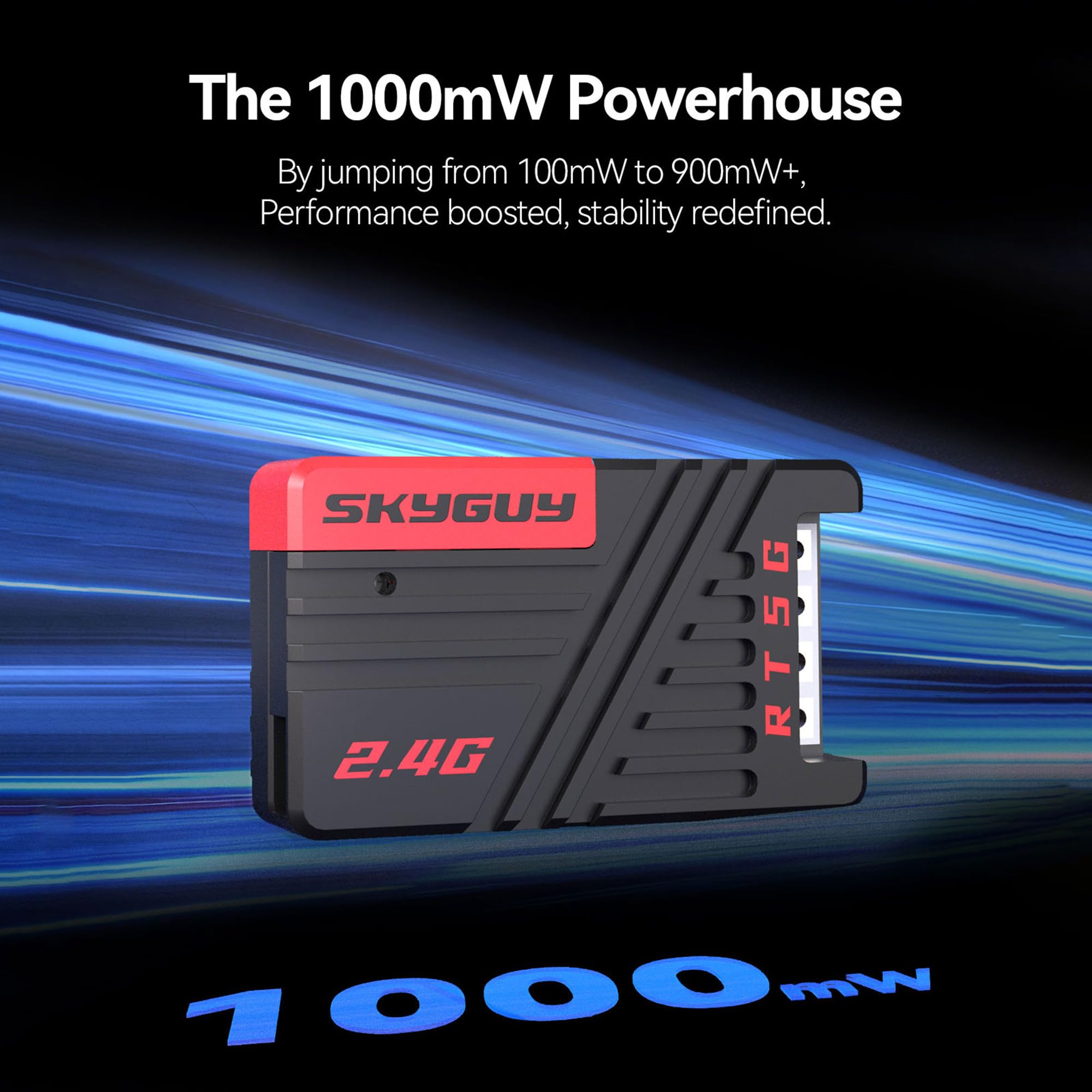 SkyGuy Receptor ELRS FPV de largo alcance de 1000 mW – Receptor ExpressLRS de 2.4 GHz Módulo RX con carcasa de disipador de calor de aluminio CNC, chip ESP32-C3, rango de 71 km para avión RC de ala