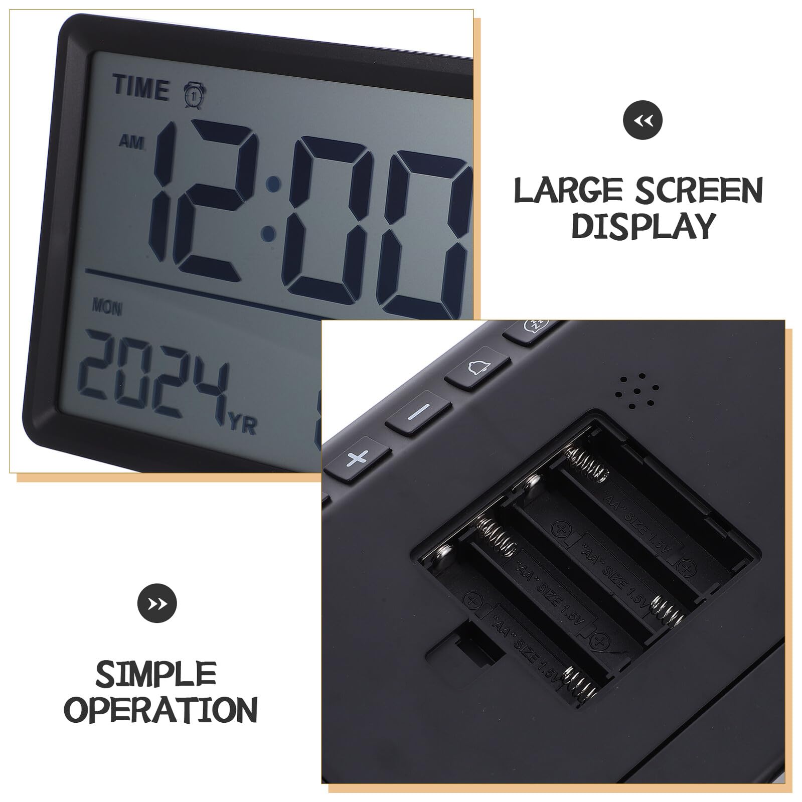 Tofficu Reloj de Pared Digital LCD Grande 14 Pulgadas con Termohigrómetro Integrado, Indicador de Temperatura y Humedad, Multifuncional con Calendario y Alarma, Adecuado para Dormitorio