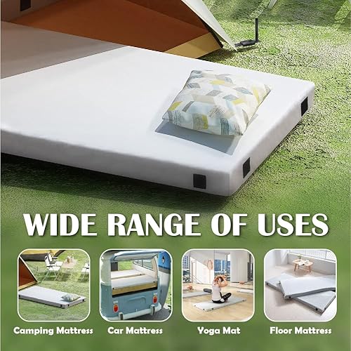 Miniatura 2 de CertiPUR-US - Colchón de espuma viscoelástica para campamento, pequeño (72 x 24 x 2.5 pulgadas), tapete de dormir enrollable portátil para viajes,