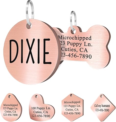 Miniatura 17 de Ultra Joys Etiquetas para perro personalizadas, etiquetas personalizadas grabadas en la parte delantera y trasera, acero inoxidable, hexagonal