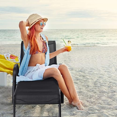 Miniatura 4 de Giantex Tumbona de patio al aire libre, sillas de salón ajustables, muebles de asiento de patio, 5 posiciones ajustables, tumbona para patio trasero