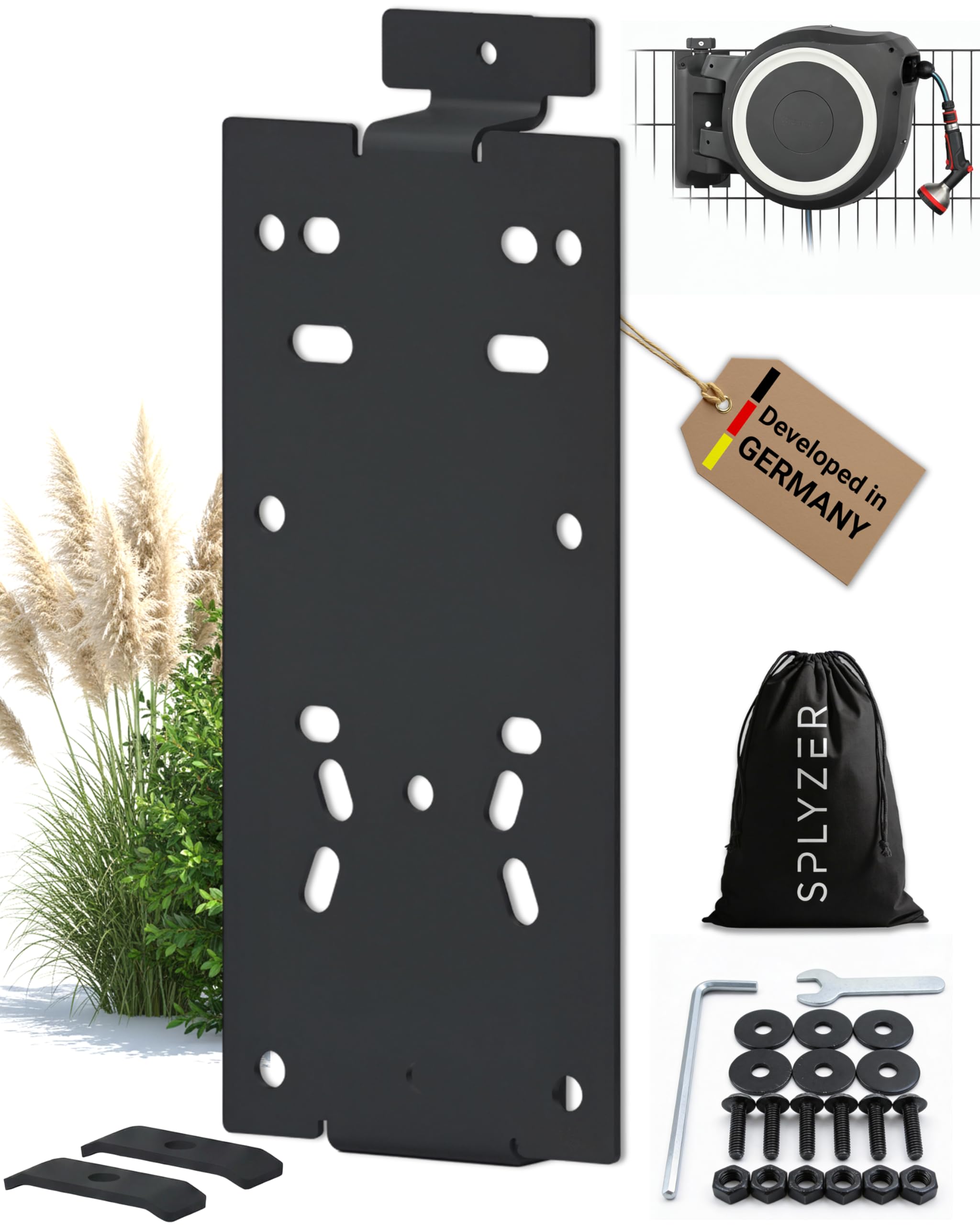 Schlauchbox Halterung für Doppelstabmattenzaun – universal Kompatibel mit Schlauchboxen & Schlauchtrommeln – Halter zur Zaunmontage, witterungsbeständig & pulverbeschichtet Anthrazit – SPLYZER®