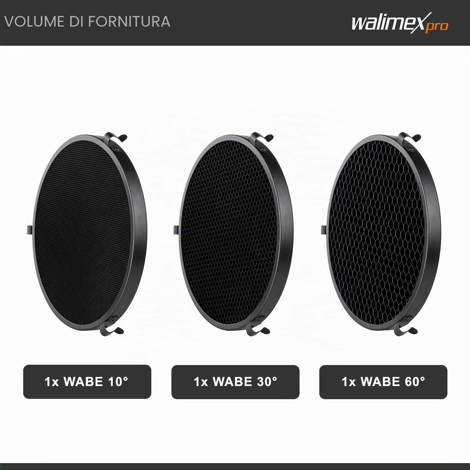 Walimex pro Set a nido d'ape per riflettori standard, set da 3 pezzi per luce direzionale