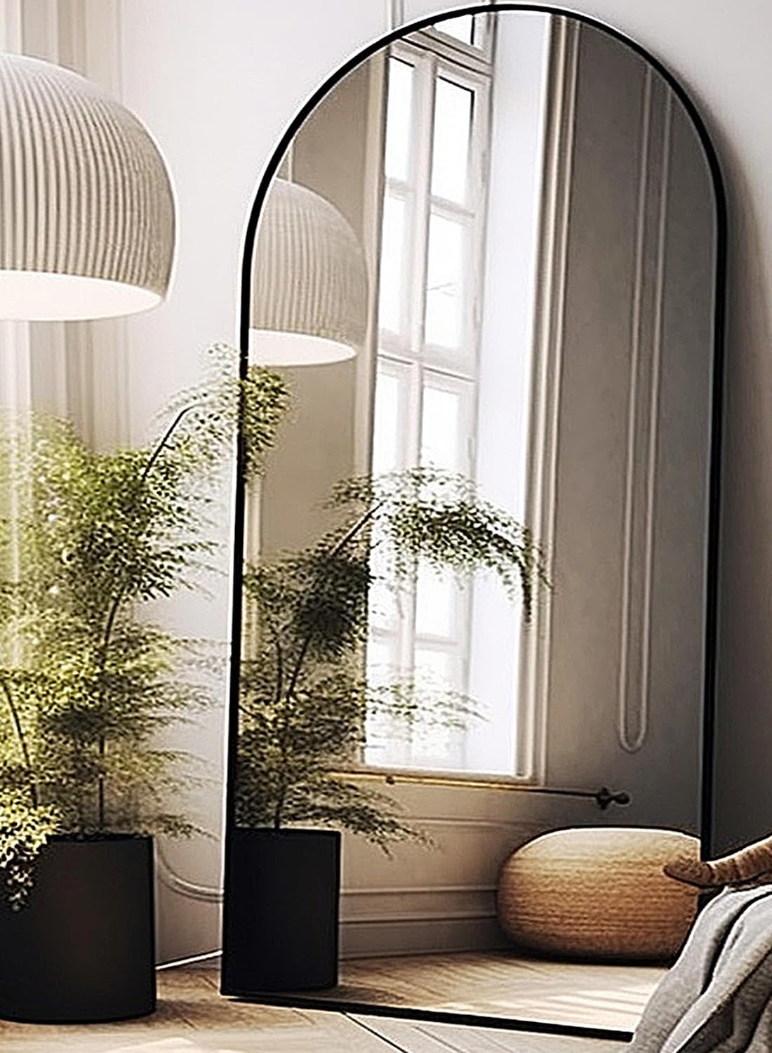 Arched Floor Mirror, 41" x 81" Oversized Full Body Mirror, Freestanding, Arch Mirror, Wall Mounted for Bedroom, Black Black 81"L x 41"W