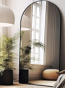 BEVERDY Arched Floor Mirror, 41" x 81" Oversized Full Body Mirror, Freestanding, Arch Mirror, Wall Mounted for Bedroom, Black