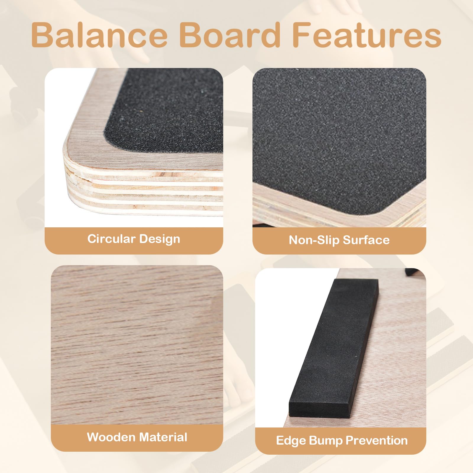 Balance Board, Tavola Di Equilibrio in Legno, Antiscivolo, Trainer per Caviglia e Piede, Esercizi di Stabilità, Per Uso Domestico Tavola e Sotto la Scrivania (giallo, separare)