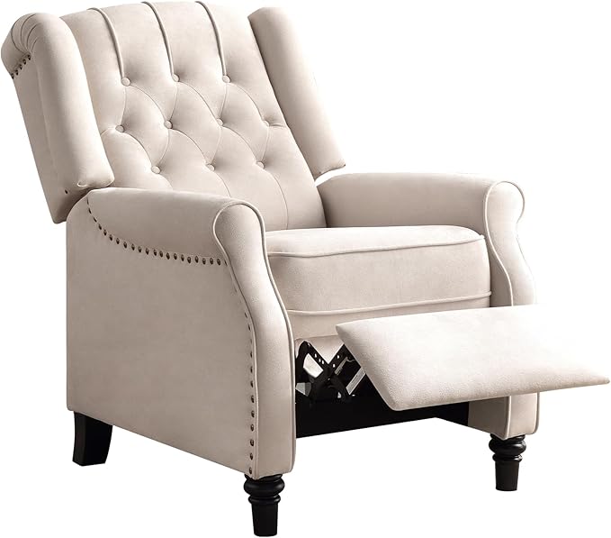 Sillón Reclinable Tapizado Beige Diamond Button-Tufted miniatura 8