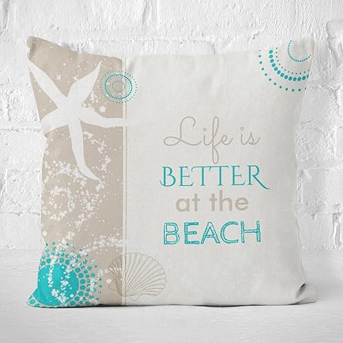 Miniatura 3 de Funda de cojín decorativa con diseño cuadrado de felpa Life is Better at The Beach con cremallera oculta para el hogar, 20 x 20 pulgadas