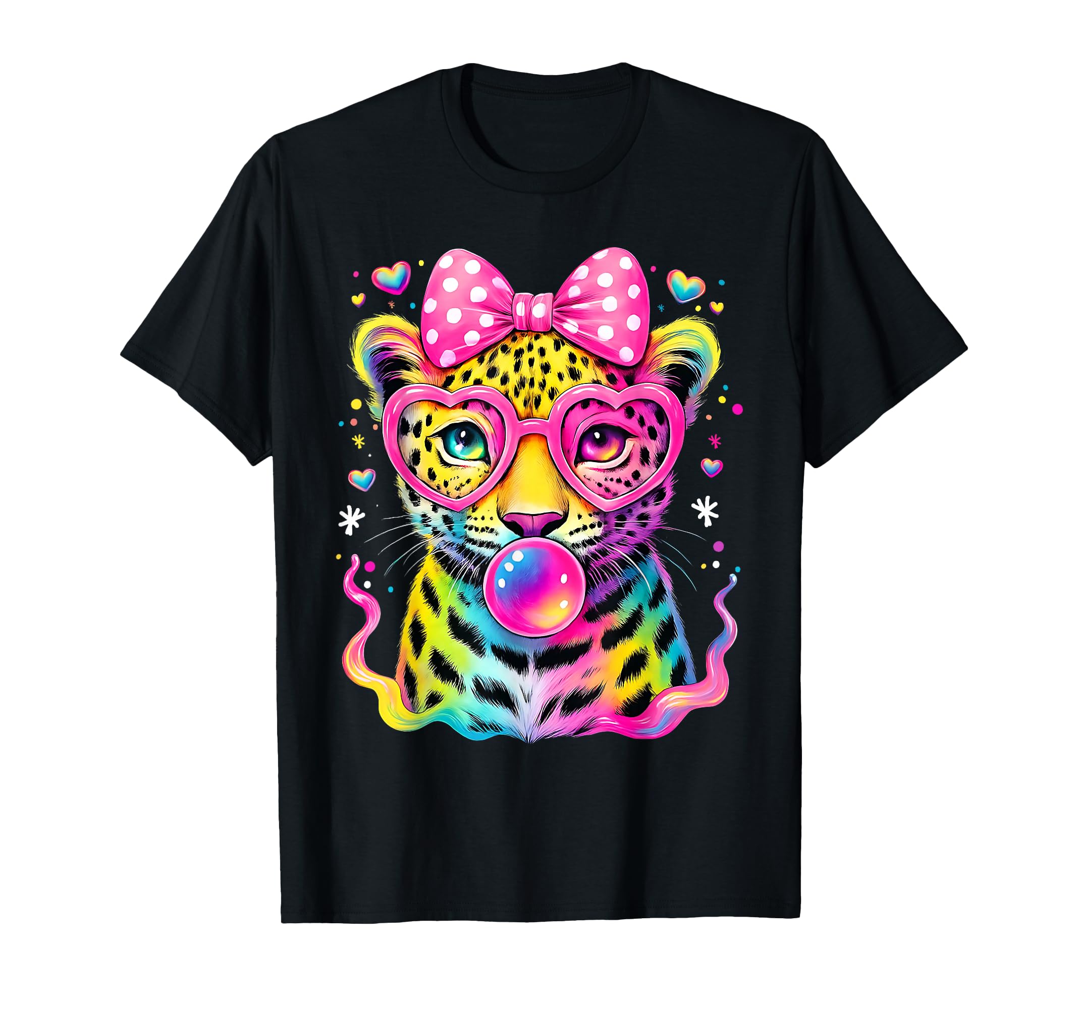 Photo 1 of **DIFFERENT COLOR**
Funny Leopard Glasses Blowing Bubble Gum Back To School Kids T-Shirt