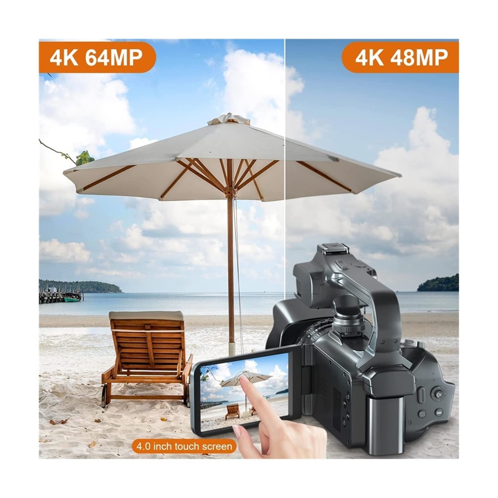 Vlog Camera, Videocamera Vlog digitale 18X Videocamera professionale 4K Stream Webcam Messa a fuoco automatica 64 MP Registratore fotografico Time Lapse(32G SD Card,Standard)