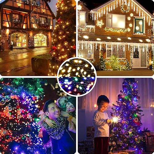 Miniatura 3 de AmyHomie Luces de Navidad que cambian de color, 108 pies, 300 luces LED de Navidad blancas cálidas y multicolor, 8 modos de luces impermeables para